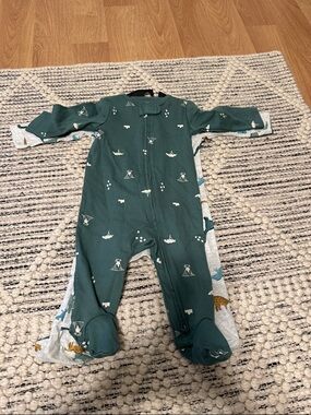 child of mine Forest Green Footed One-Piece with Tiny Animal Print